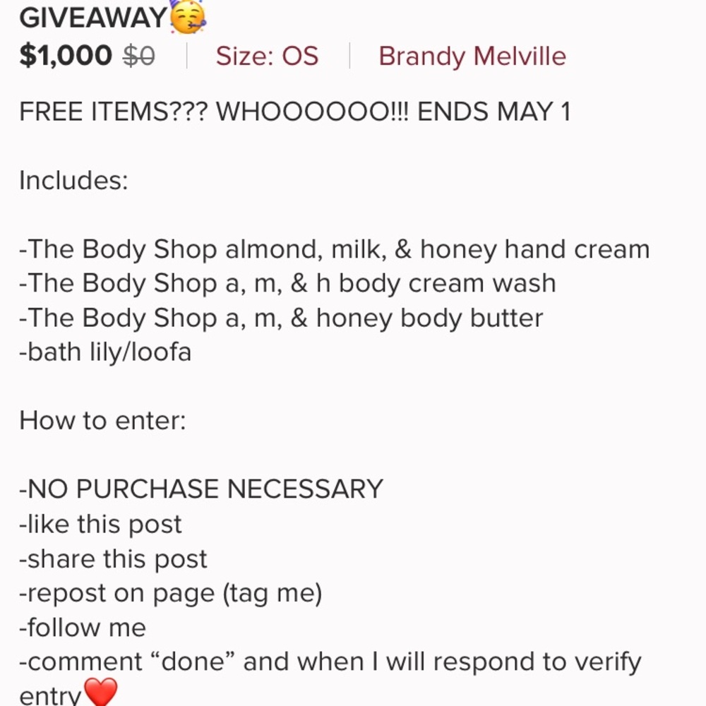 Free giveaways.  @fashionbylola